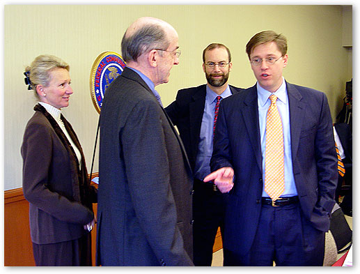FCC Chairman Kevin Martin and Commissioners Tate, Copps, and Adelstein before FCC Commission meeting. February 10, 2006, Keller, Texas.