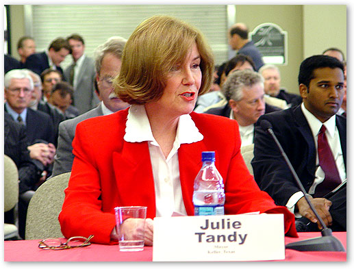 Keller, Texas, Mayor Ms. Julie Tandy testifying at FCC Open Commission Meeting, Keller, Texas.